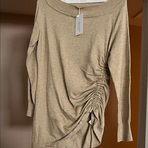Elegant Tan Ruched Sweater